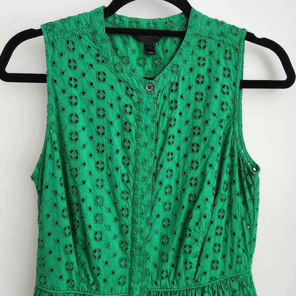 J Crew kelly green eyelet cotton garden midi dress size 2 - Picture 3 of 9